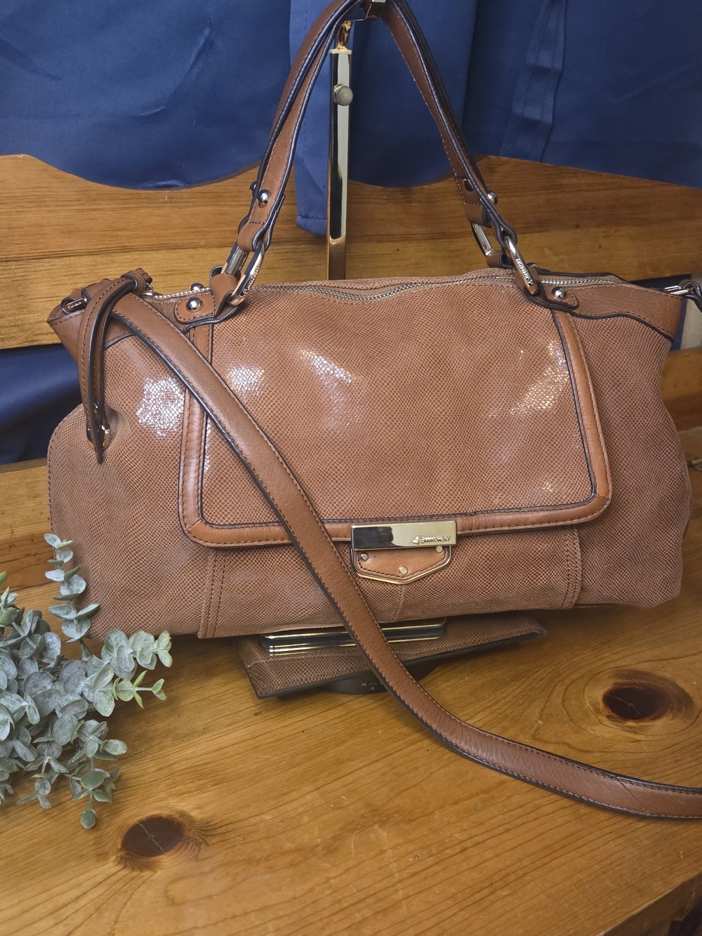 B. Makowsky Cognac Leather Satchel | Luxe Texture + Leopard Lining Chic - Picture 16 of 17
